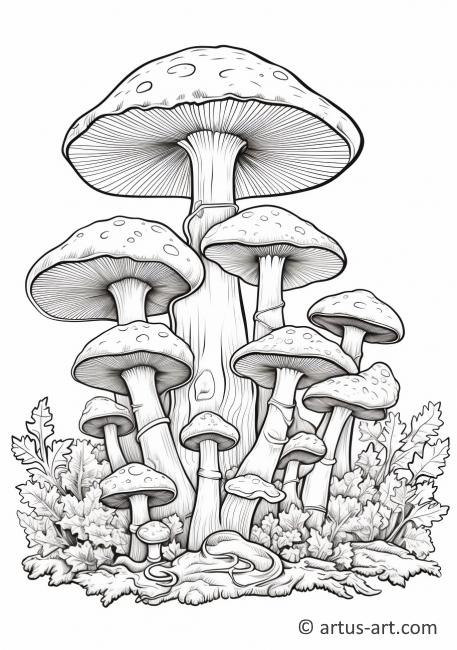 Página para Colorir Jardim de Cogumelos